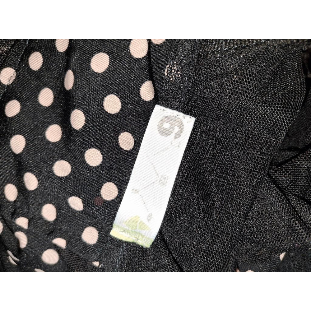 18 Forever 21 womens rockabilly vtg goth Witchy Black & White Polka Dot Blouse L - Picture 4 of 4